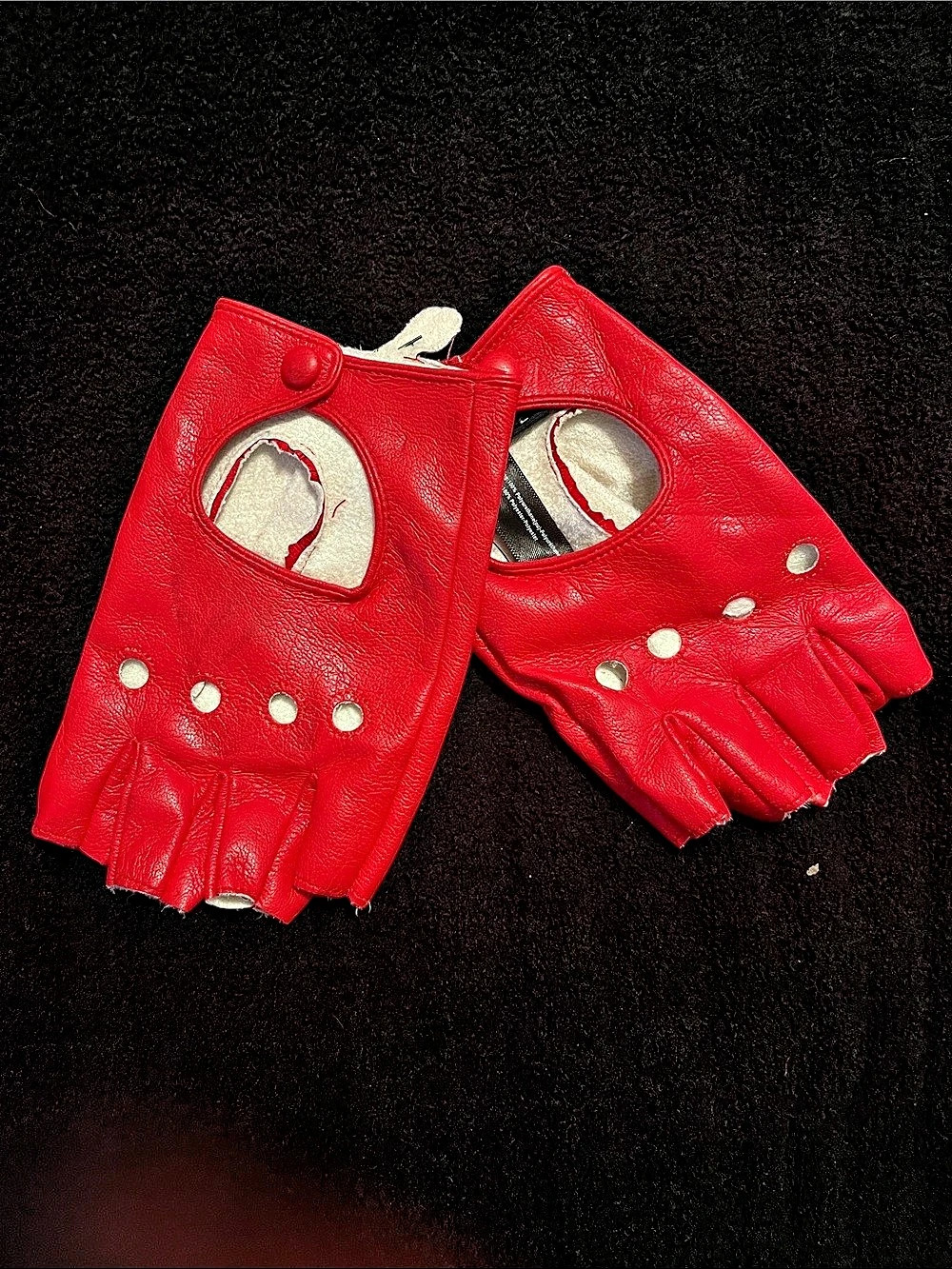 Red Leather Fingerless Gloves
